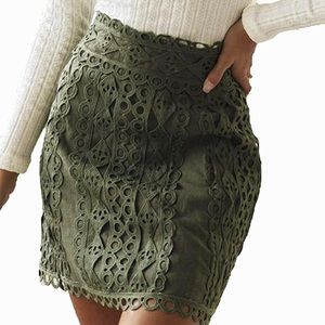 A-line Lace Mini Skirt w/ Zip Back, Olive Green